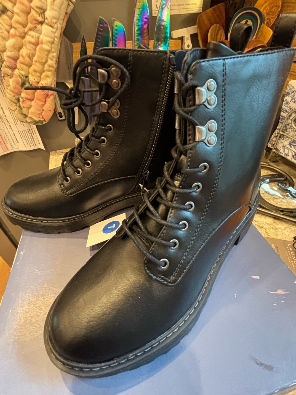 Women's Black Lace-Up Combat Boots - Sleek Everyday Style